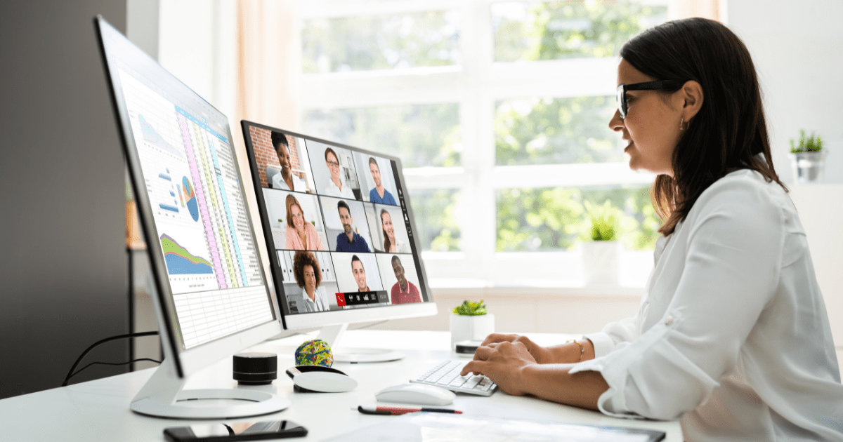 Woman on work meeting about data.