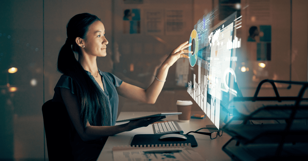 Worker looking at database